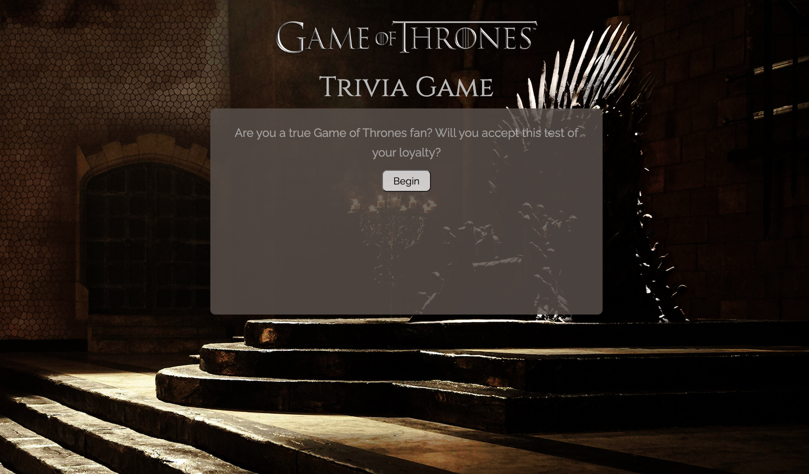 Screenshot of Game of Thrones Trivia App